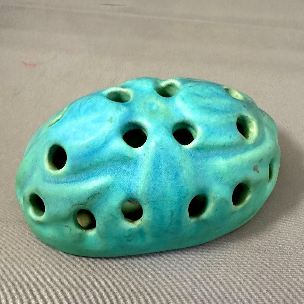 Van Briggle Blue Green Flower Frog Vintage  – Signed Colorado Springs Pottery